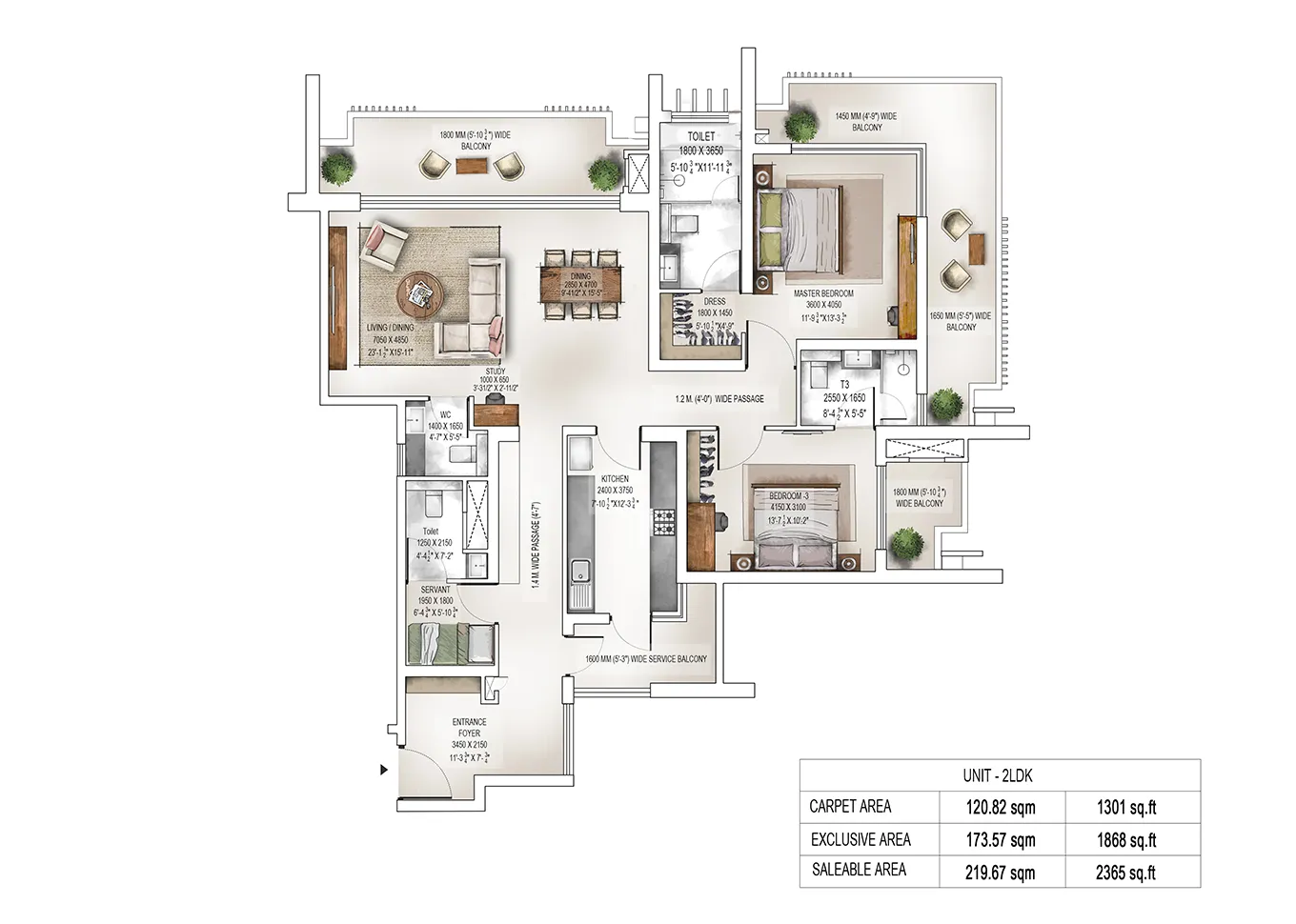 2 LDK floor plan — Tower 1