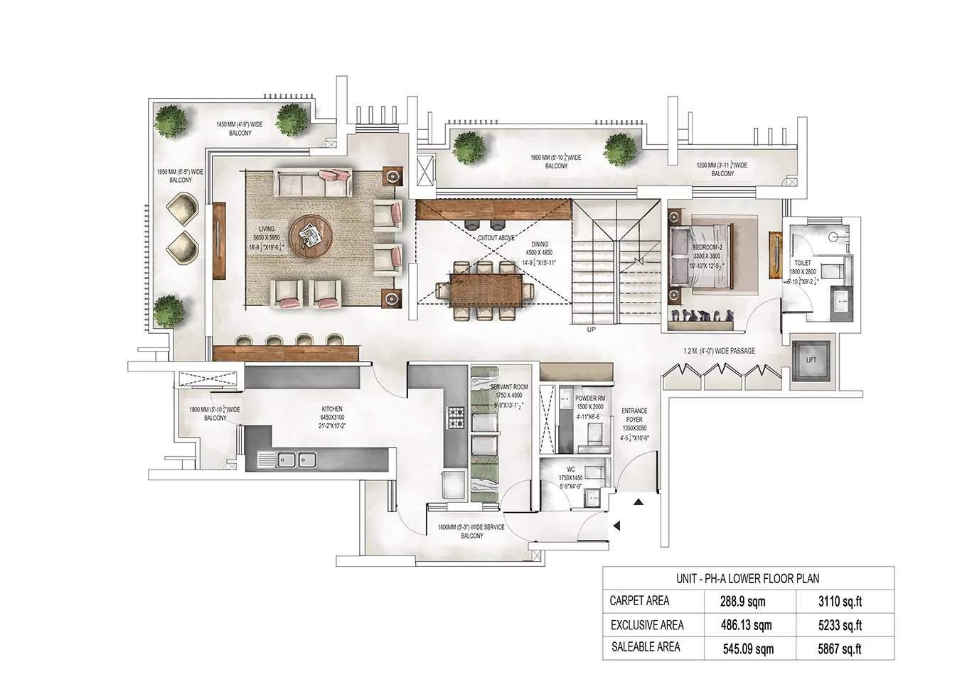 Penthouse PH-A lower floor plan