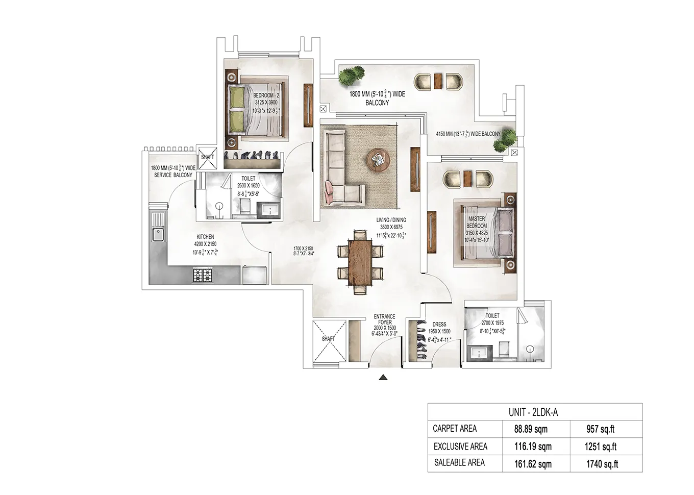 2 LDK + Servant floor plan — Tower 2/3