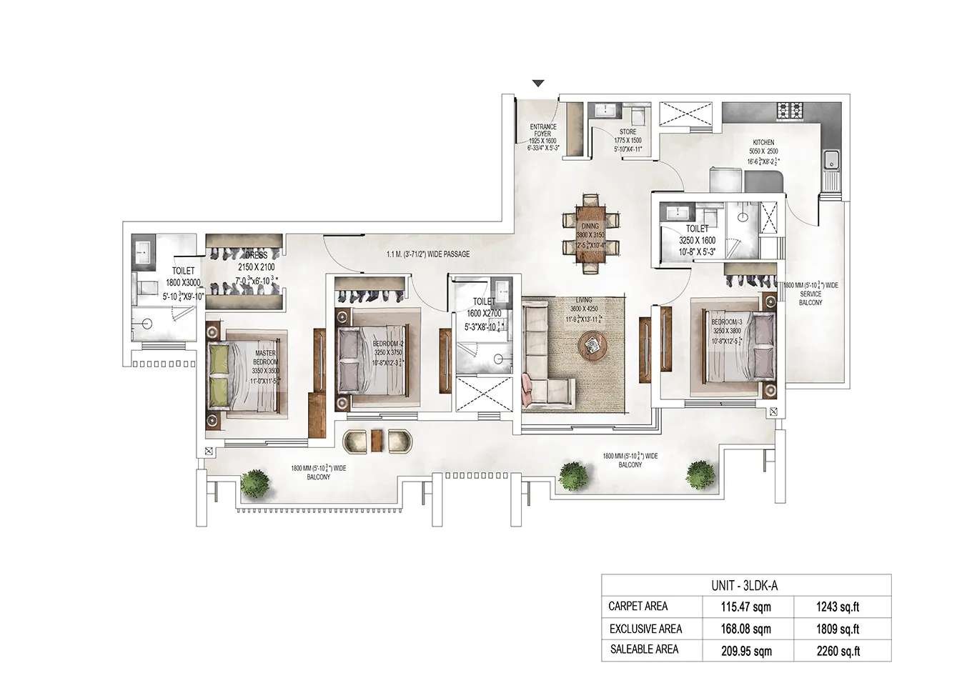 3 LDK floor plan — Tower 2/3